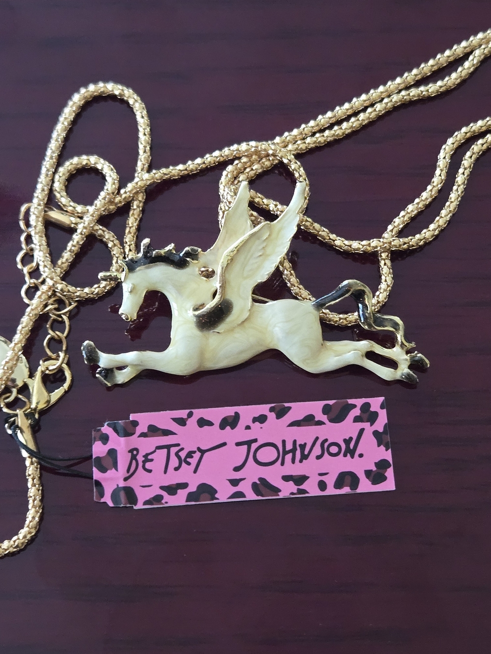 Betsey Johnson Cream and Gold Pegasus Pendant Necklace